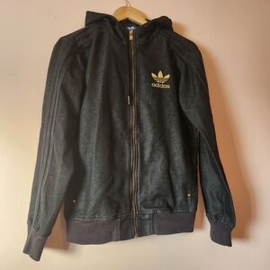 Adidas Originals Denim Firebird Hoodie Jacket Gold Trefoil Dark Wash 2012 Sz S